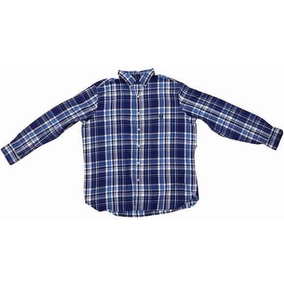 Chaps Plaid Button Down Shirt XL Blue Long Sleeve Cotton Blend Casual Preppy - Picture 1 of 7